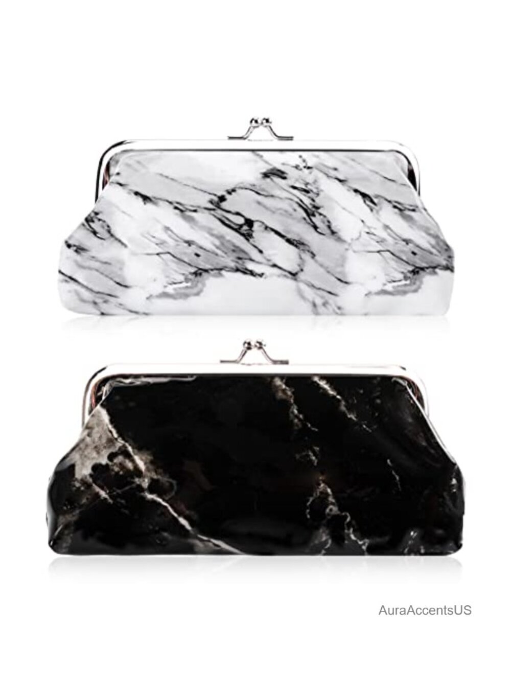 2 Pack Marble Kiss Lock Coin Purse Leather Clasp Closure Change Pouch